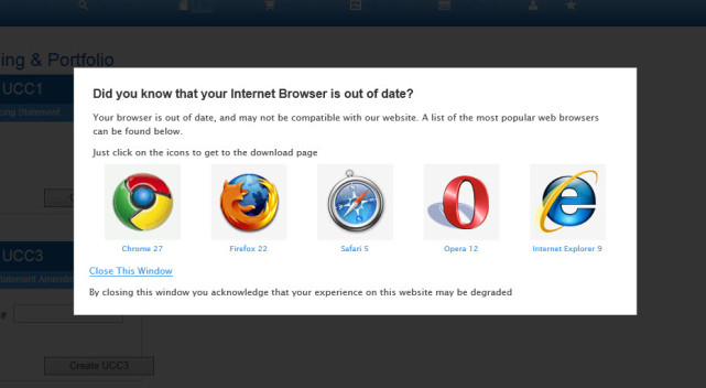 Outdated Browser Screen